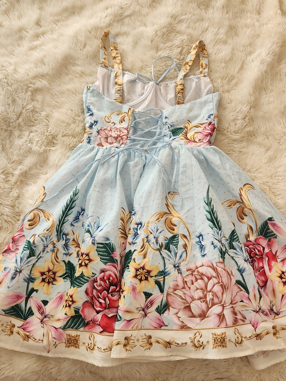 Agua Bendita NWT Floral Lace-Up Light Blue Women's Dress Medium - Picture 3 of 15